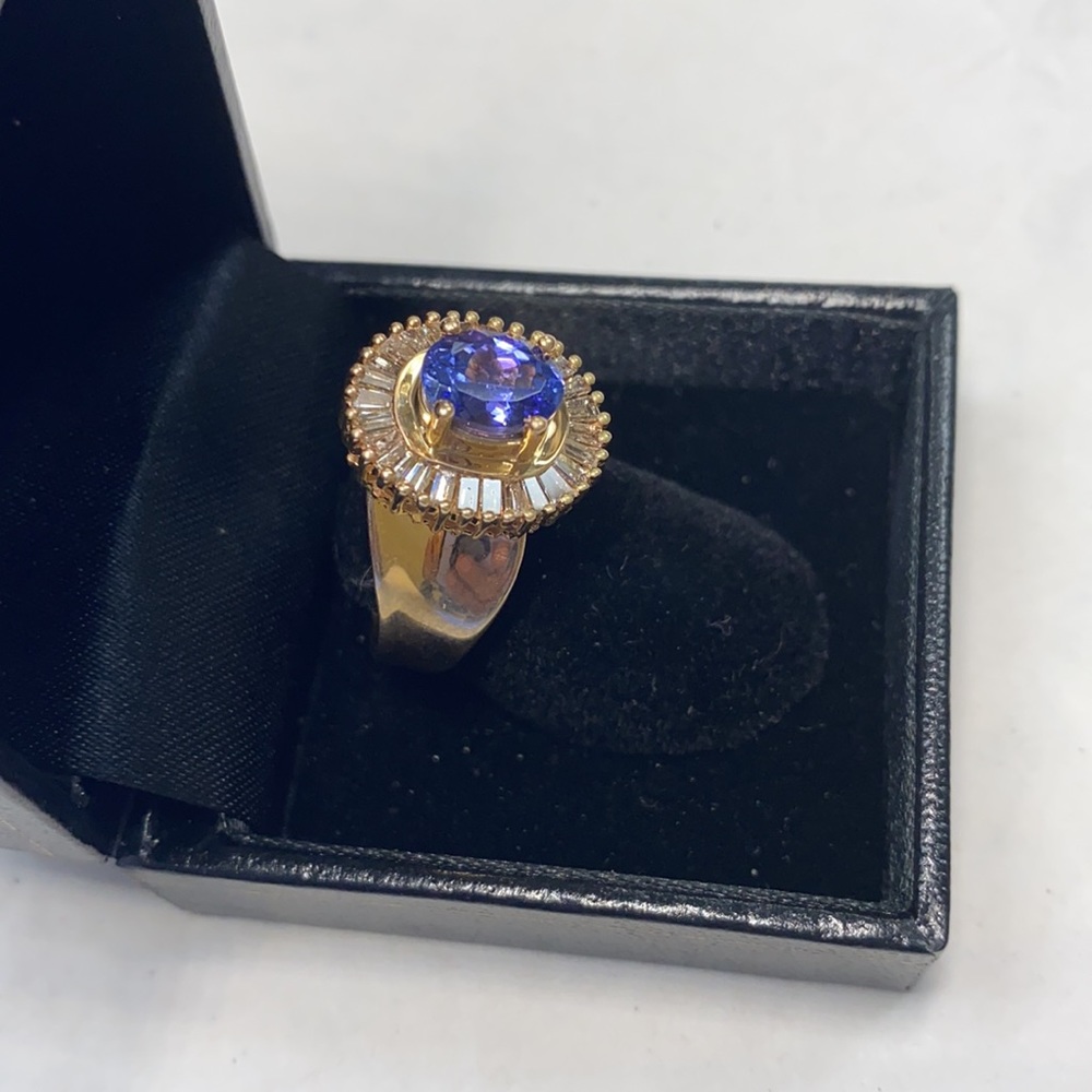 14K yellow gold diamonds tanzanite ring - Picture 6 of 8